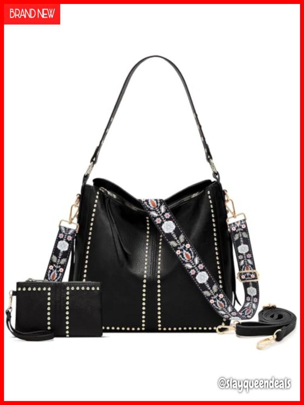 Studded Hobo Purse Set PU Faux Leather Shoulder Bag with Wallet